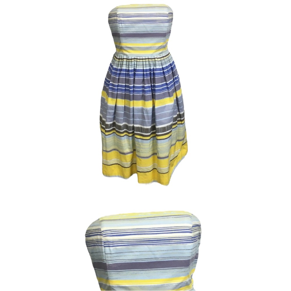 Anthropologie Strapless Dress in Yellow and Blue Stripes